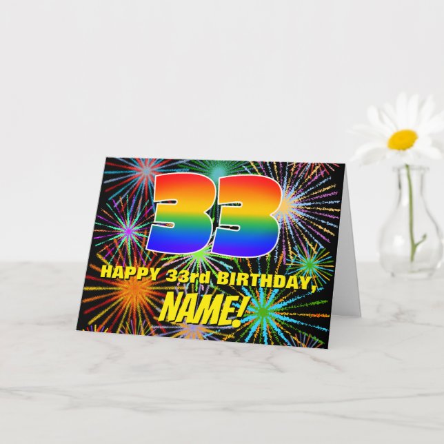 33rd Birthday: Fun, Colorful Celebratory Fireworks Card (Small Plant)