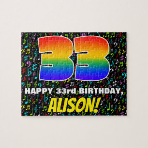 33rd Birthday — Fun, Colorful Music Symbols & “33” Jigsaw Puzzle