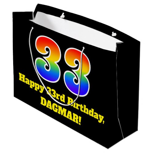 33rd Birthday  Fun Colorful Vibrant Rainbow 33 Large Gift Bag