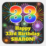 [ Thumbnail: 33rd Birthday: Fun Fireworks Look, Rainbow # 33 Sticker ]
