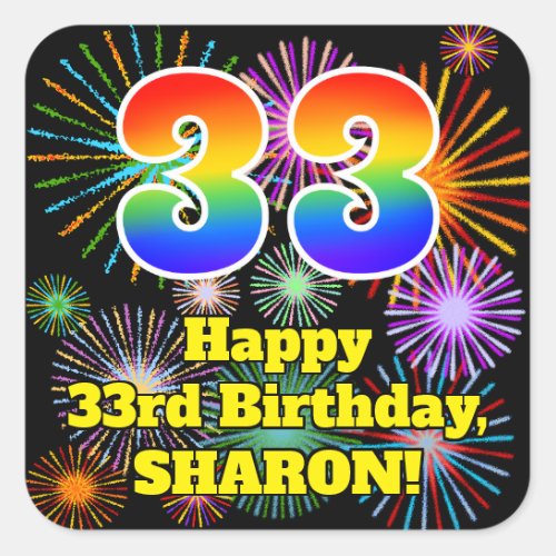 33rd Birthday Fun Fireworks Look Rainbow  33 Square Sticker