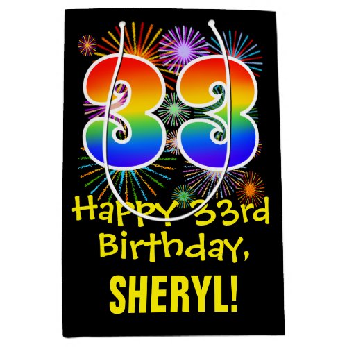 33rd Birthday Fun Fireworks Pattern  Rainbow 33 Medium Gift Bag