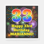 [ Thumbnail: 33rd Birthday: Fun Fireworks Pattern + Rainbow 33 Napkins ]
