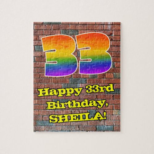 33rd Birthday Fun Graffiti_Inspired Rainbow 33 Jigsaw Puzzle