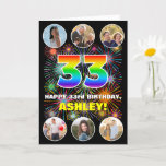 [ Thumbnail: 33rd Birthday: Fun Rainbow #, Custom Name & Photos Card ]