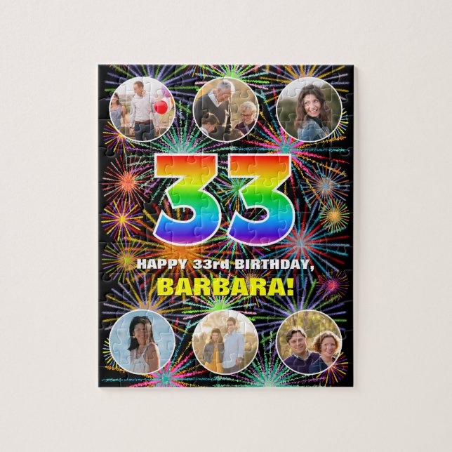 33rd Birthday: Fun Rainbow #, Custom Name + Photos Jigsaw Puzzle (Vertical)