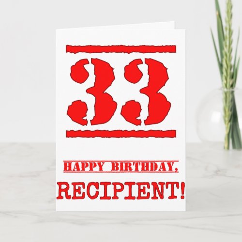 33rd Birthday Fun Red Rubber Stamp Inspired Look Card