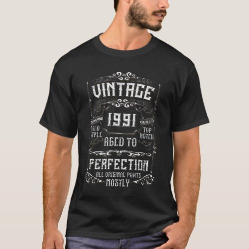 33rd Birthday Gift Vintage 1991 33 Years Old T_Shirt