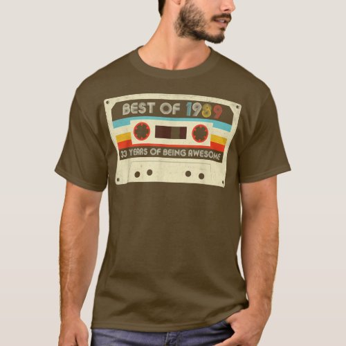 33rd Birthday Gifts Retro Vintage Best Of 1989 Cas T_Shirt