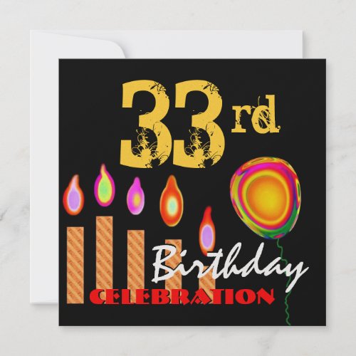 33rd Birthday Gold Candles and Balloon Metallic Invitation