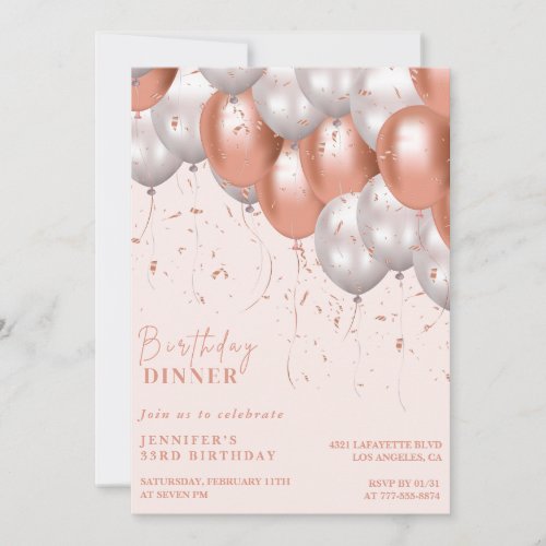 33rd birthday invitation Balloon Glam Rose Gold