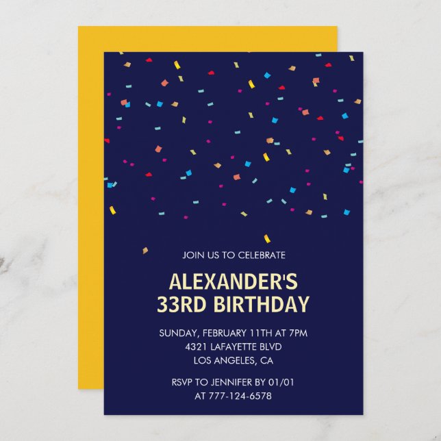 33rd birthday invitation Men Confetti Modern (Front/Back)