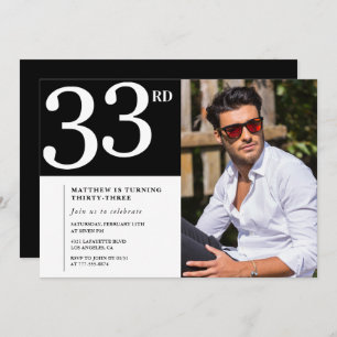 33rd birthday invitation Photo Black White Men