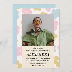 33rd birthday invitation Retro Groovy Flowers Cute