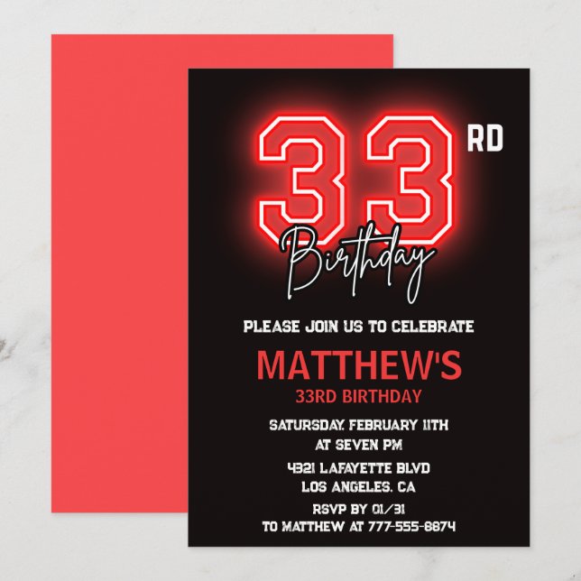 33rd birthday invitations men birthday  (Front/Back)