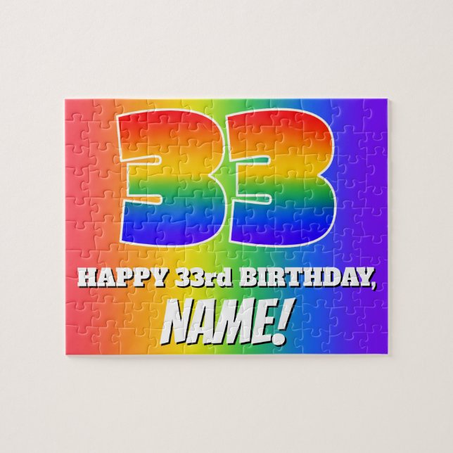 33rd Birthday — Multicolored Rainbow Pattern “33” Jigsaw Puzzle (Horizontal)