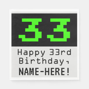 33rd Birthday - Nerdy / Geeky Style "33" & Name Napkins