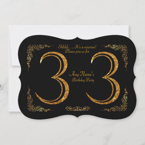 33rdBirthday party 33rdgreat Gatsbyblack  gold Invitation