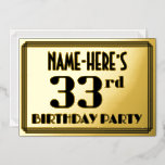 [ Thumbnail: 33rd Birthday Party: Art Deco Look “33” and Name Invitation ]