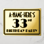 [ Thumbnail: 33rd Birthday Party — Art Deco Look “33” + Name Invitation ]