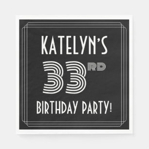 33rd Birthday Party: Art Deco Style + Custom Name Napkins