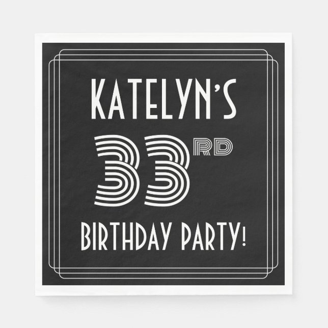 33rd Birthday Party: Art Deco Style + Custom Name Napkins (Front)