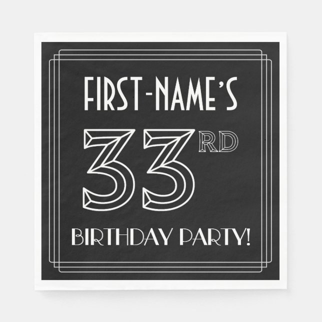 33rd Birthday Party: Art Deco Style + Custom Name Napkins (Front)