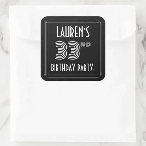 33rd Birthday Party Art Deco Style  Custom Name Square Sticker