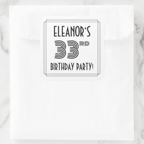 33rd Birthday Party Art Deco Style  Custom Name Square Sticker