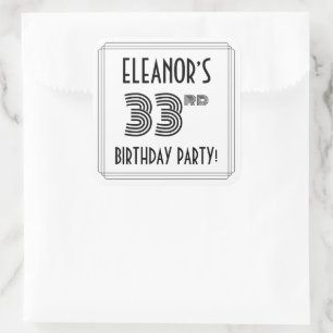 33rd Birthday Party: Art Deco Style + Custom Name Square Sticker
