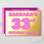 [ Thumbnail: 33rd Birthday Party — Bold, Fun, Pink Stripes # 33 Invitation ]