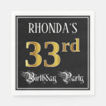 [ Thumbnail: 33rd Birthday Party — Fancy Script, Faux Gold Look Napkins ]