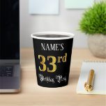 [ Thumbnail: 33rd Birthday Party — Fancy Script, Faux Gold Look Paper Cups ]