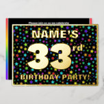 [ Thumbnail: 33rd Birthday Party — Fun, Colorful Stars Pattern Invitation ]