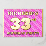 [ Thumbnail: 33rd Birthday Party — Fun Pink Hearts and Stripes Invitation ]
