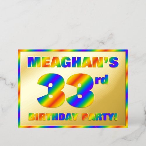 33rd Birthday Party  Fun Rainbow Spectrum 33 Foil Invitation