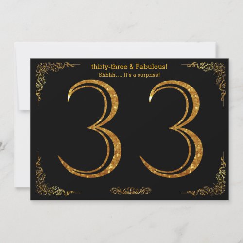 33rd Birthday partyGatsby stylblack gold glitter Invitation