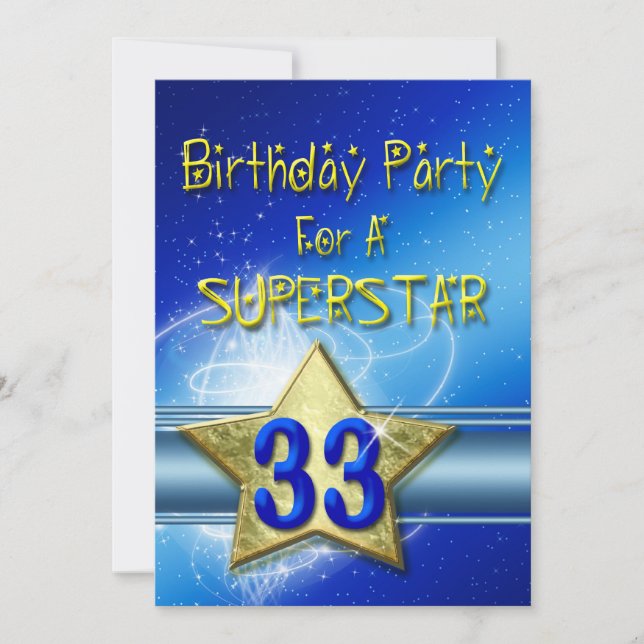 33rd Birthday party Invitation for a Superstar. (Front)