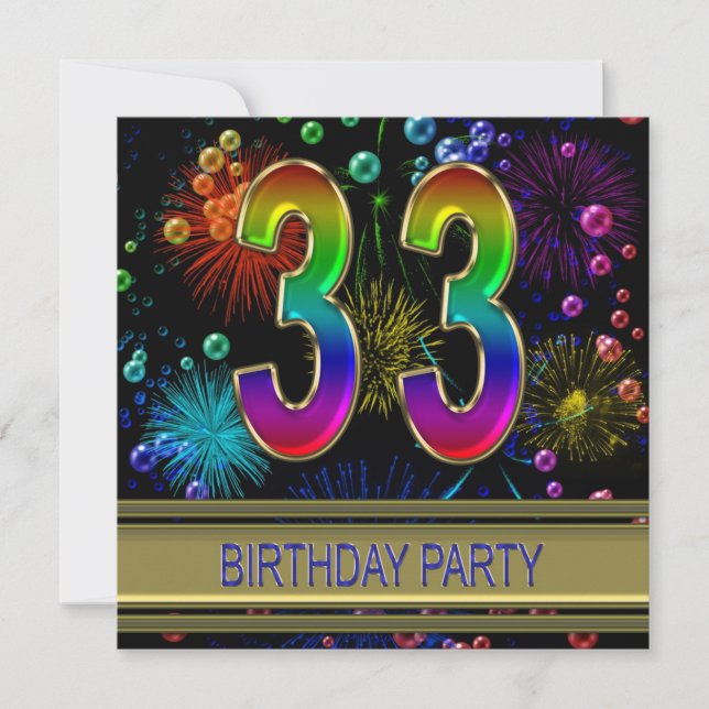 33rd Birthday party Invitation with bubbles (Front)