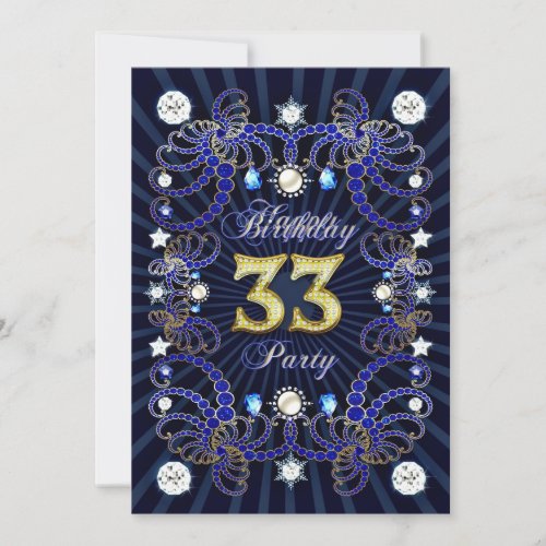 33rd birthday party invite with masses of jewels