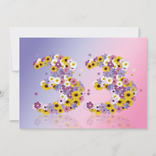 33rd Birthday party, with flowered letters Invitation (Front)