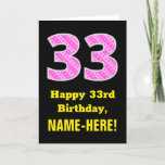 [ Thumbnail: 33rd Birthday: Pink Stripes and Hearts "33" + Name Card ]