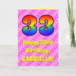 [ Thumbnail: 33rd Birthday: Pink Stripes & Hearts, Rainbow # 33 Card ]