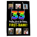 [ Thumbnail: 33rd Birthday: Rainbow “33“, Custom Photos & Name Gift Bag ]