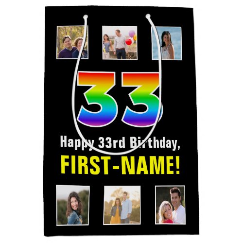 33rd Birthday Rainbow 33 Custom Photos  Name Medium Gift Bag