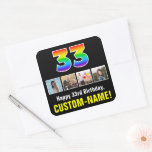 [ Thumbnail: 33rd Birthday: Rainbow “33”; Custom Photos & Name Sticker ]