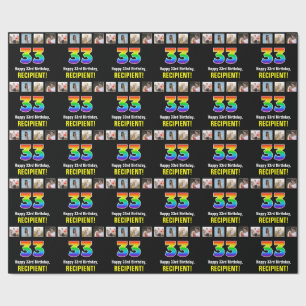 33rd Birthday: Rainbow “33“; Custom Photos & Name Wrapping Paper