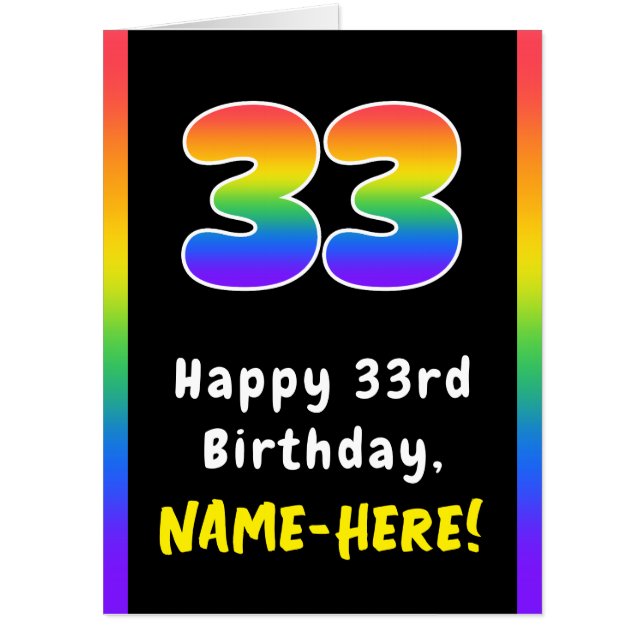 33rd Birthday: Rainbow Spectrum # 33, Custom Name Card (Front)