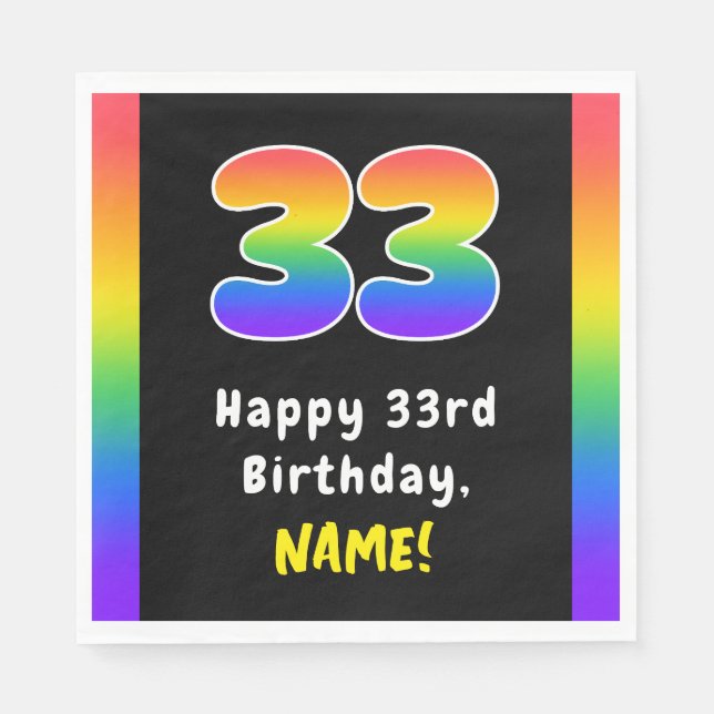 33rd Birthday: Rainbow Spectrum # 33, Custom Name Napkins (Front)