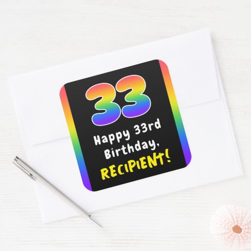 33rd Birthday Rainbow Spectrum  33 Custom Name Square Sticker